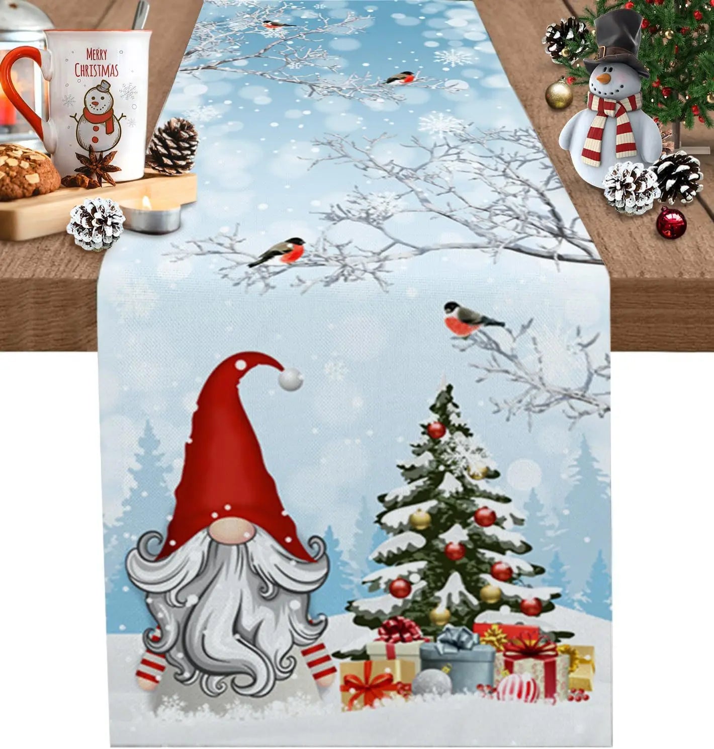 Santa Claus Table Runner Living Room and Bedroom Backdrop Decoration Fabric, Christmas Home Soft Decoration