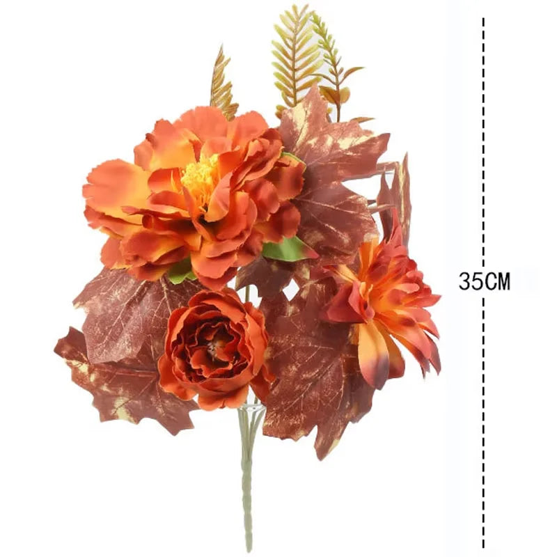 35cm Autumn Artificial Maple Leaves Bouquet Silk Plants Branch for Halloween Thanksgiving Day Fireplace Festival Home Fall Decor