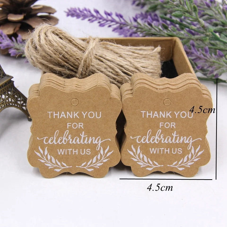 50PCS Christmas Kraft Paper Tags Handmade/Thank You DIY Crafts Hanging Tag With Rope for Christmas Gift Wrapping Supplies Favors