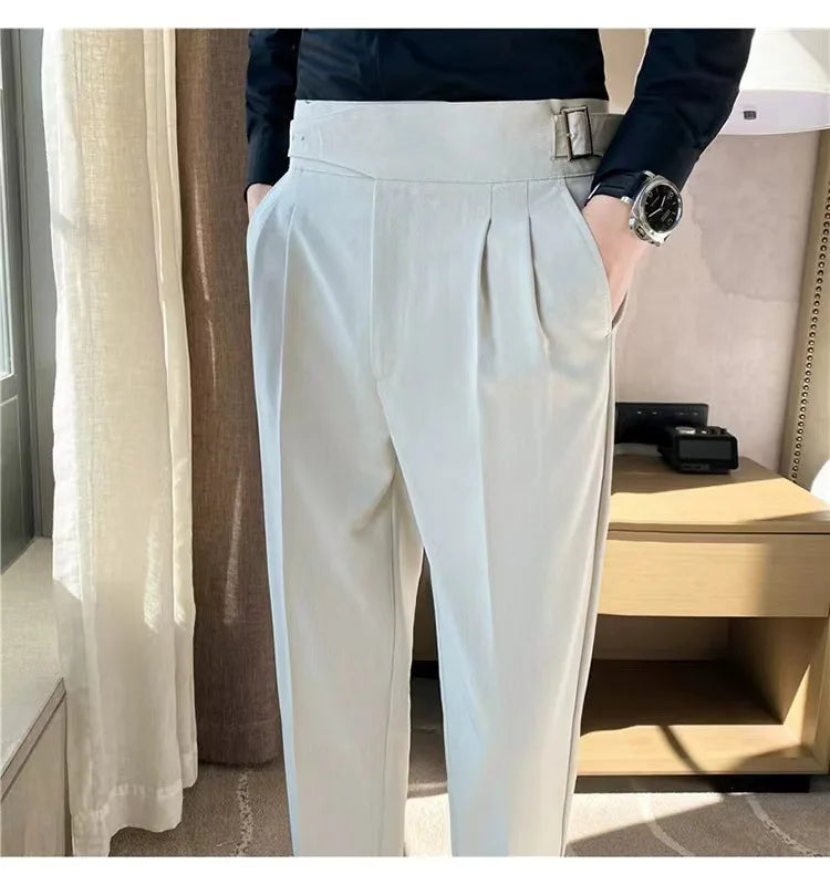 Naples Casual Business Attire Bottoms Men Slim Italian Gurkha Classic Trousers Comfortably Fit Your Curves Adjustable Waist