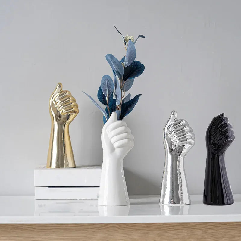 Ceramics Vase Hand Vase Flowers Arrangement Modern Home Office Decor Creative Plant Flower Vase Desktop Decoration Ornaments