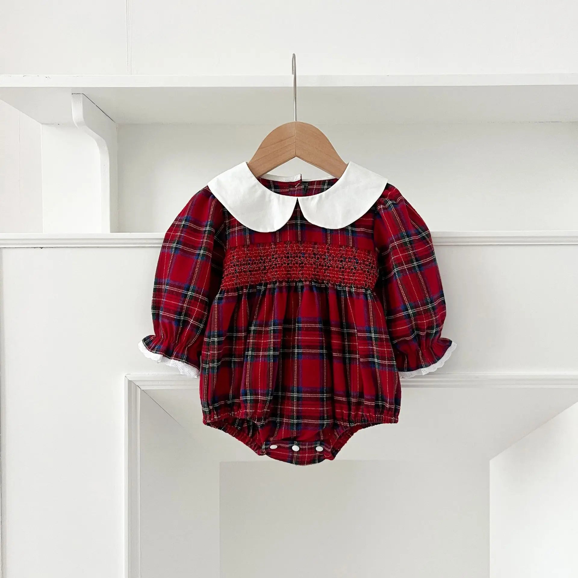 Christmas Infant Baby Girl Romper Autumn Winter Newborn Baby Girl Children Clothes Red Plaid Lapel Long Sleeved Newborn Romper