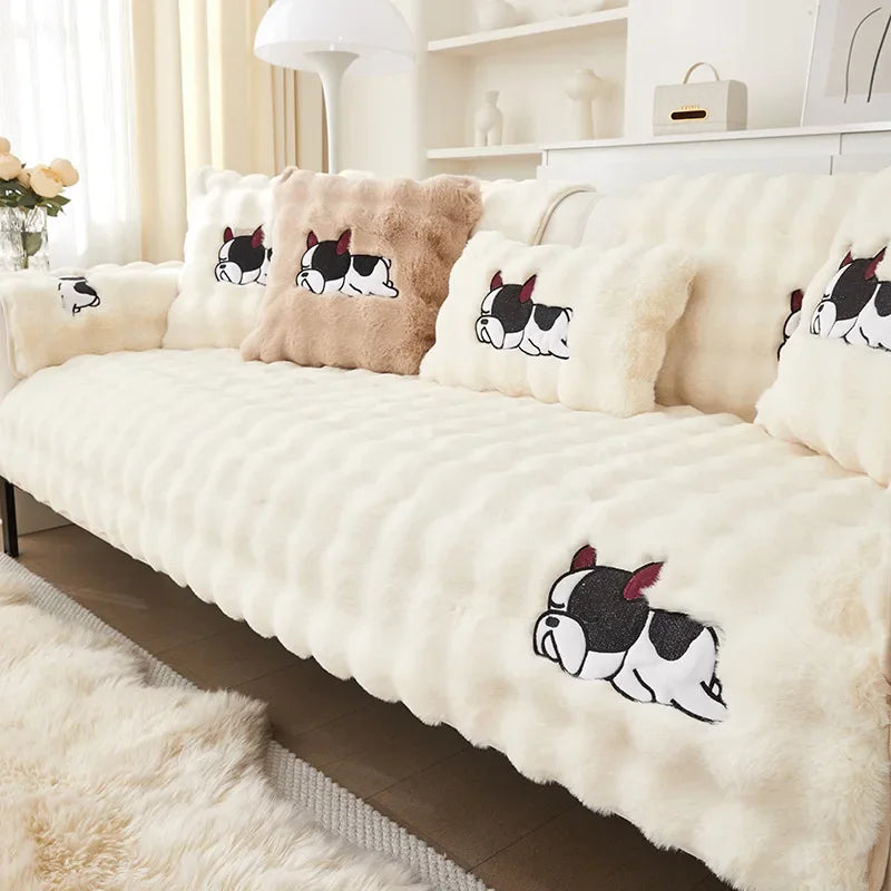 Rabbit Plush Sofa Cover Cloth Towel Winter Thickened Sofa Cushion Autumn and Winter Anti-Slip Sofa Cover Full Cover Blanket