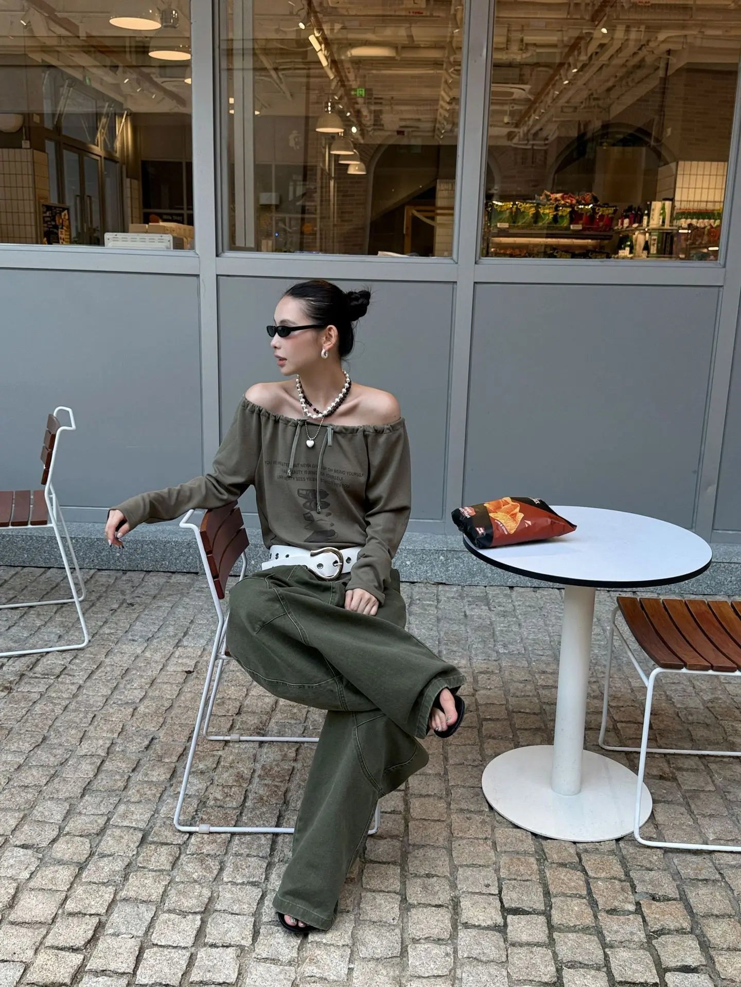 DEAT Fashion Splicing Silhouette Curved Jeans Women's High Waist Loose Wide Leg Denim Pants Autumn New 7A1005