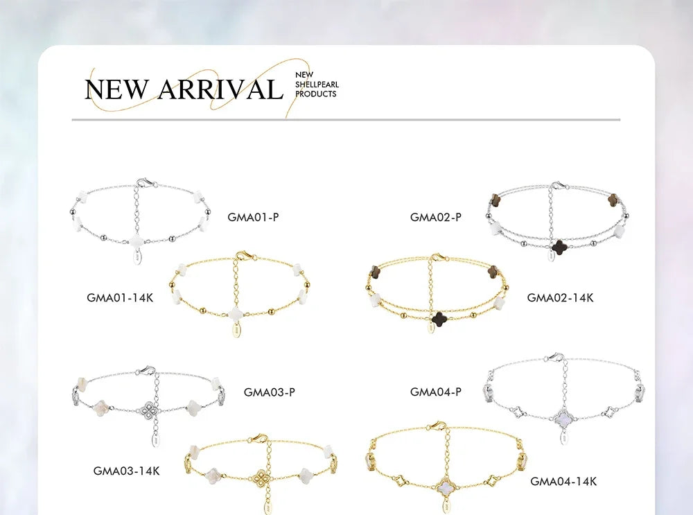 Rinntin Genuine 925 Sterling Silver Double Layer Clover Chain Anklet Lucky Clover Charm Anklets Bracelet Female Jewelry GMA02