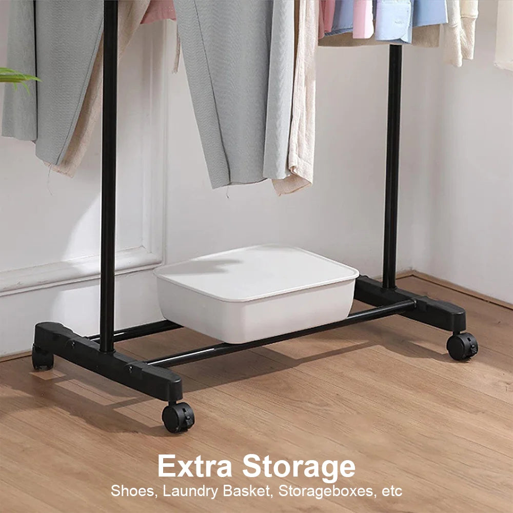 75X42X150cm Clothes Rack Wheeled Clothes drying rack Height adjustable Storage Rack Movable Coat Rack Floor Clothes Hangers