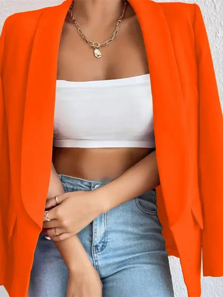 Elegant Casual Solid Color Blazer Vintage Formal Business Chic Suit Jackets Female Outerwear Long Sleeve Open Stitch Slim Coats