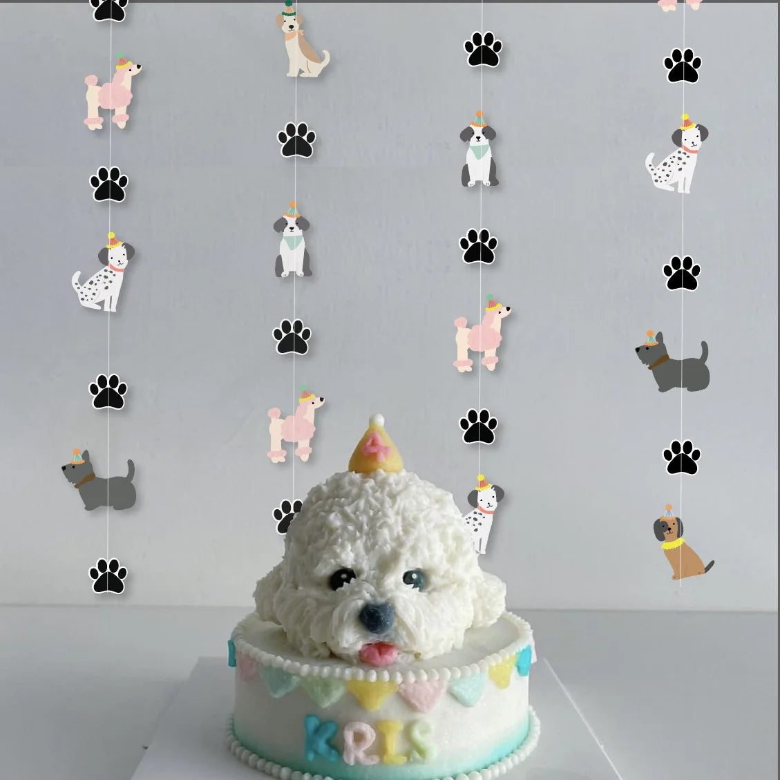 Pet Theme Decoration Cute Cartoon Dog Paw Print Garland Birthday Baby Shower Gift Giving Party Background Hanging Banner Prop