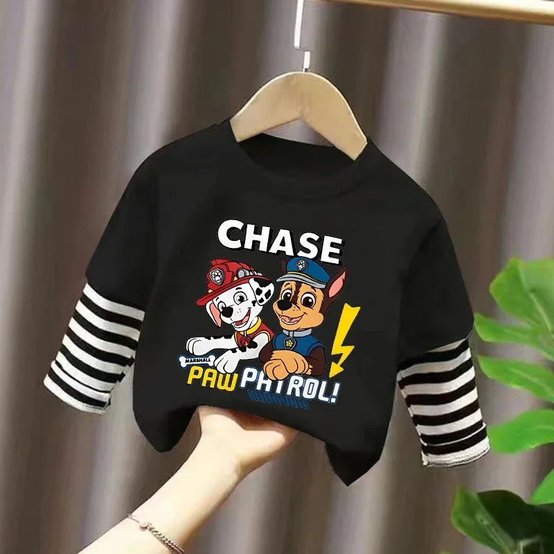 PAW Patrol T-shirt Cute Cartoon Print Long Sleeve Round Neck Kawaii Cotton Boys Girls Clothes Fashion Hip Hop Children Clothing