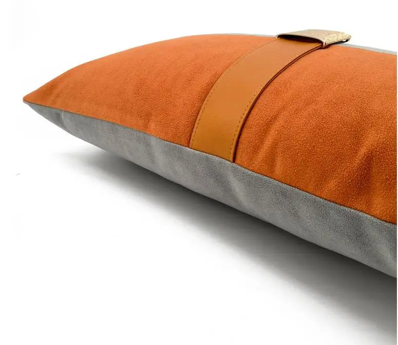 light luxury brown cream /orange grey patchwork cushion cover pillowcase sofa waist pillow cover with golden buckle