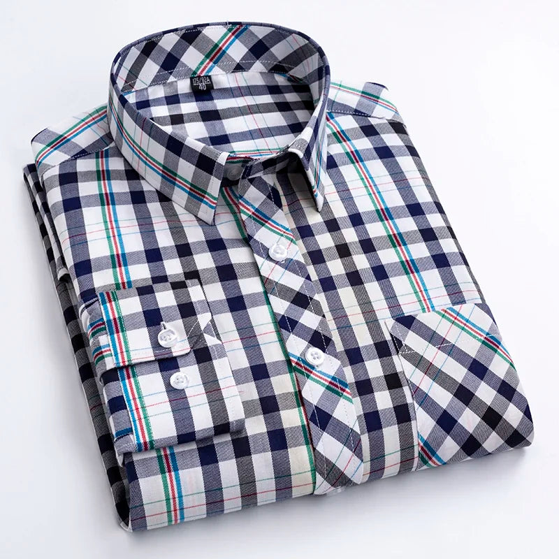 Men's Plaid Shirts Plus size 100% Cotton Long Sleeve Young Boy Streetware Clothing Soft Confortable Daily Smart Shirt Casual Top