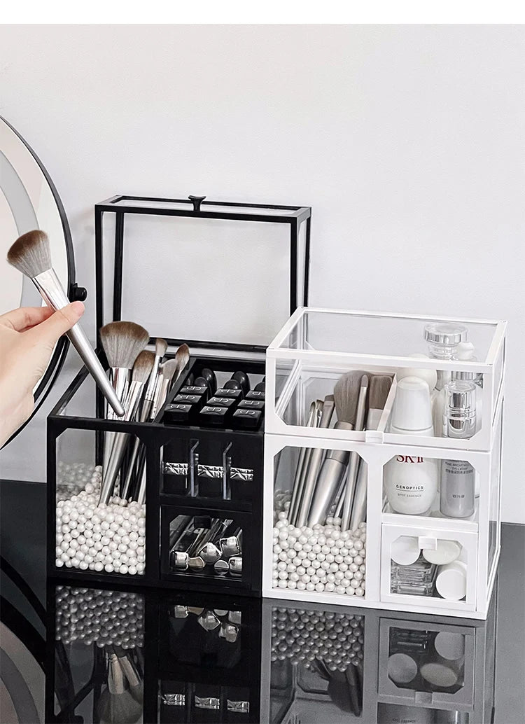 Transparent Cosmetic Storage Box Desktop High-End Dustproof Cover Carents eup Skincare Lipsti Organizer Box