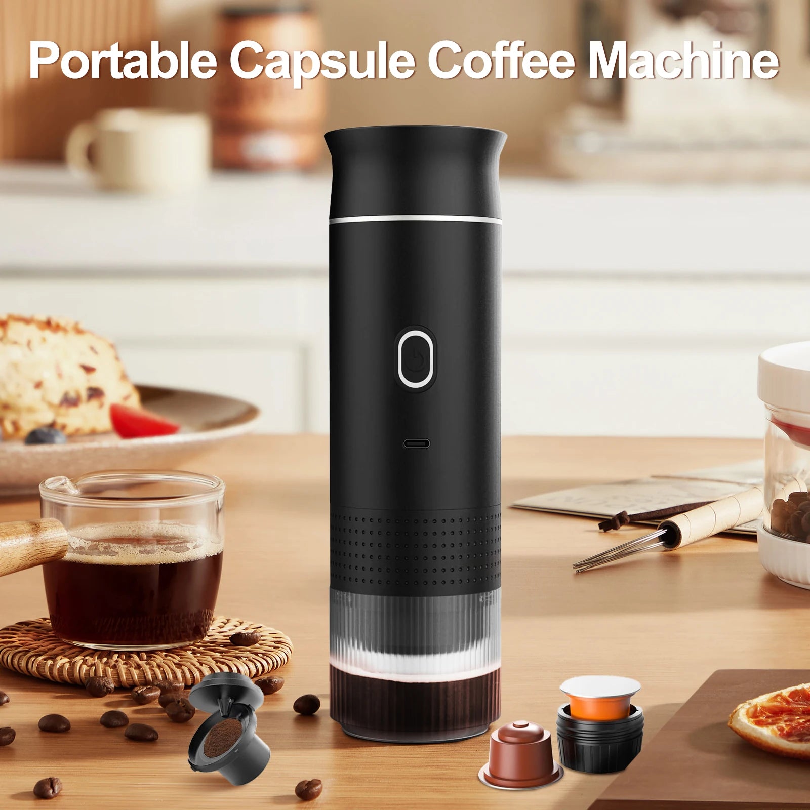 Wireless Electric Portable Espresso Coffee Machine for Car & Home Camping Coffee Maker 3-in-1 Capsule Powder Travel Coffee Maker