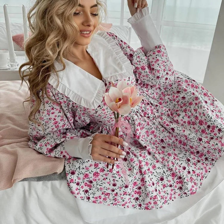 Tossy Ruffled Fashion Printed Mini Dress For Women V-Neck Patchwork Contrast Slim Long Sleeve Party Dress Female Bodycon Dress