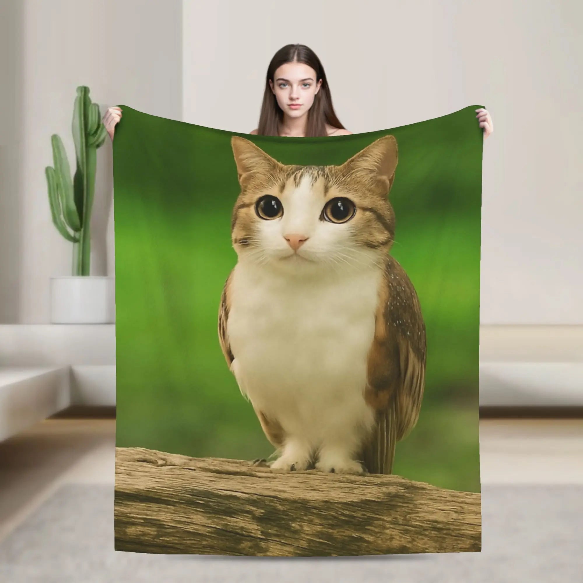 Meowl Cat Owl Funny Internet Trendy Meme Blankets Velvet Multifunction Lightweight Throw Blanket for Sofa Bedroom Bedspreads