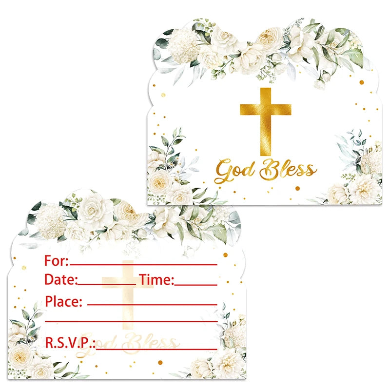 God Bless Invitation Card pink/white/blue cross invitation card for Thanksgiving Day party supplies Christening & Baptism decor