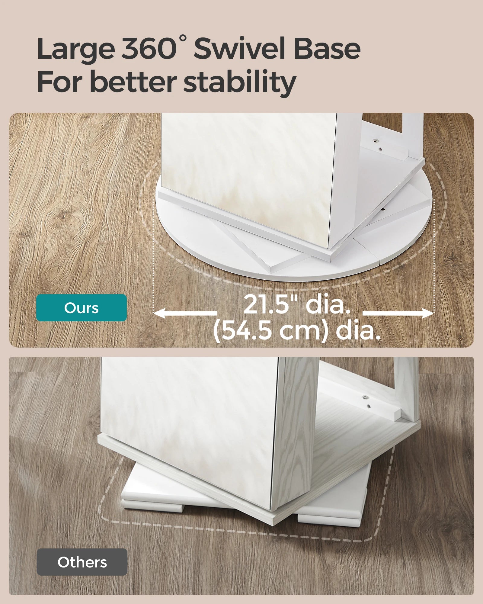 SONGMICS Armoire à bijoux miroir verrouillable à 6 LED, 360 °   Organisateur de bijoux pivotant, armoire à bijoux sur pied