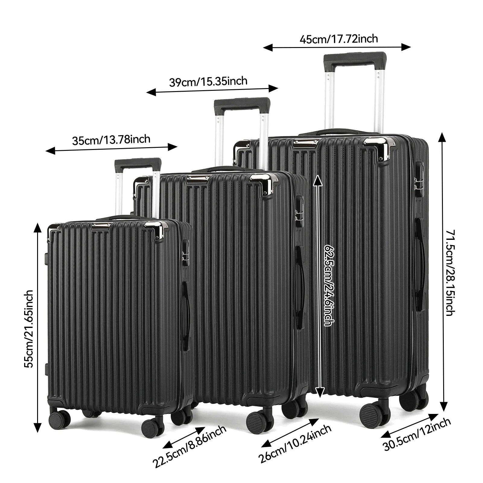 Luggage Set of 3 with Lock, 4 Rolling Spinner Wheels, ABS Lightweight Trolley Travel Suitcase for Hand Luggage Business Trip