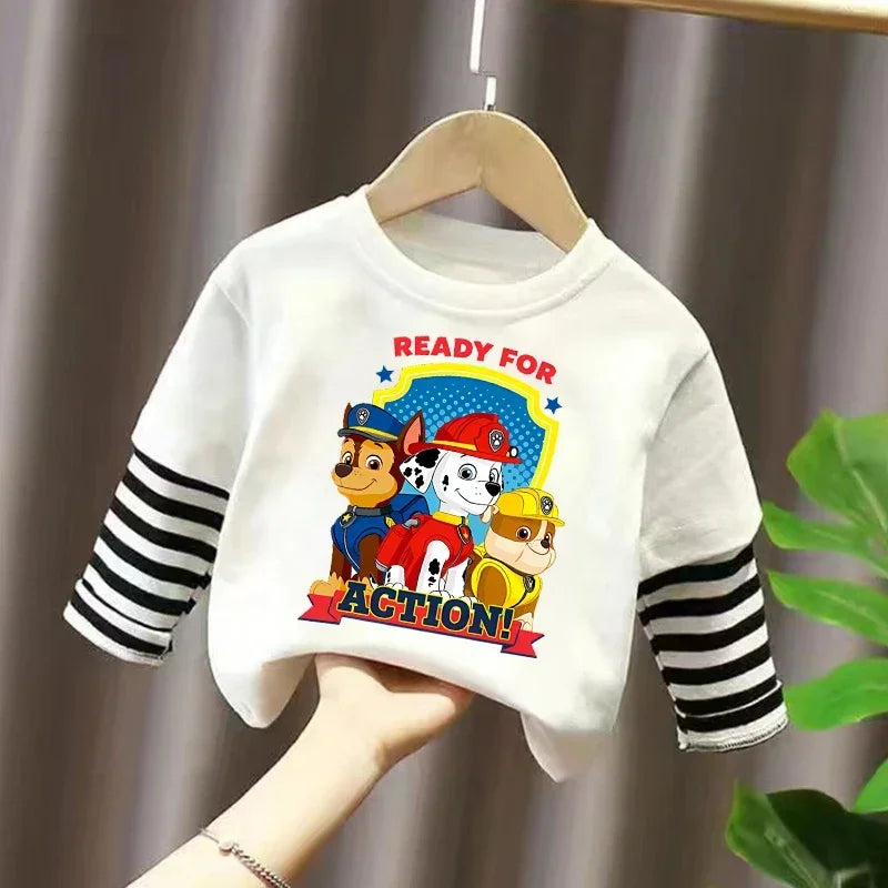 PAW Patrol T-shirt Cute Cartoon Print Long Sleeve Round Neck Kawaii Cotton Boys Girls Clothes Fashion Hip Hop Children Clothing