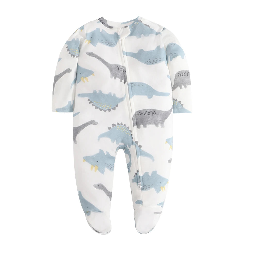 Newborn Footed Pajamas Zipper Girl and Boy Romper Long Sleeve Jumpsuit Cotton Solid White Fashion 0-12 Months Baby Clothes
