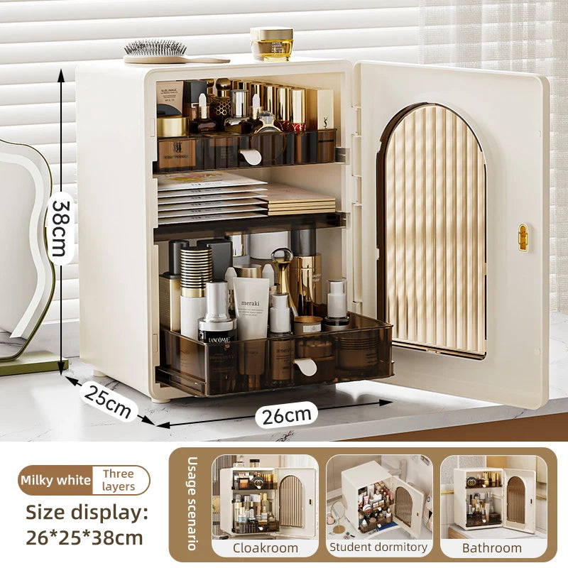 Desktop Cosmetic Storage Cabinet Large Capacity Drawer Makeup Organizer Box Luxury DustProof Perfume Lipstick Skincare Holder