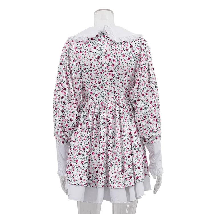 Tossy Ruffled Fashion Printed Mini Dress For Women V-Neck Patchwork Contrast Slim Long Sleeve Party Dress Female Bodycon Dress