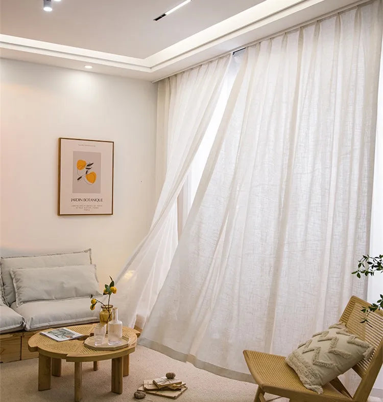 Modern Beige Natural Linen Like Tulle Living Room Flax Sheer Curtains for Bedroom Voile Window S Folds Custom Size Drapes