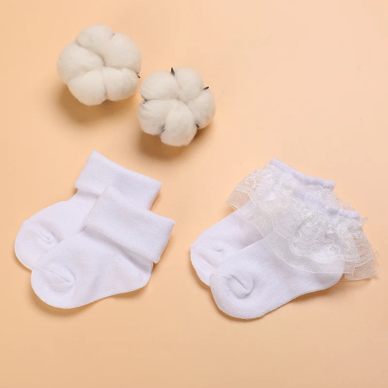 3 Pairs White Baptism Lovely Cotton Baby Socks 0-1 Year Old Newbor Baby Boys And Girls