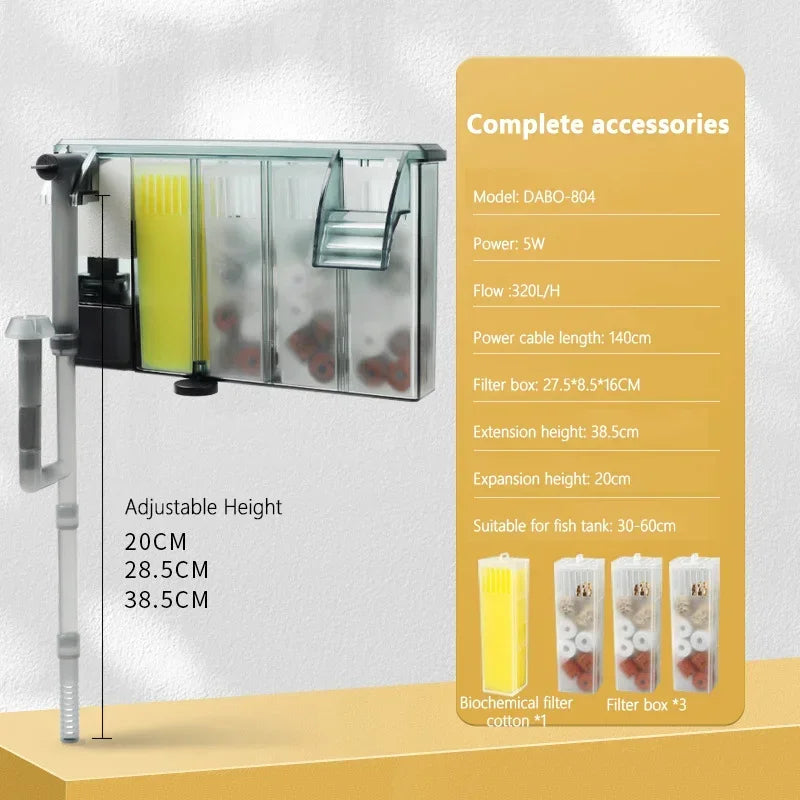 220V Aquarium 3 in 1 Adjustable Filter Fish Tank Wall Mounted Filters Biological Filtration Water Purification Circulation