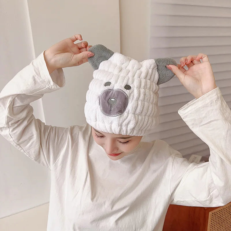 Dry Hair Hat Children Coral Velvet Cartoon Shower Cap Rabbit Ear Dry Hair Hat Wholesale Adult Female Dry Hair Towel