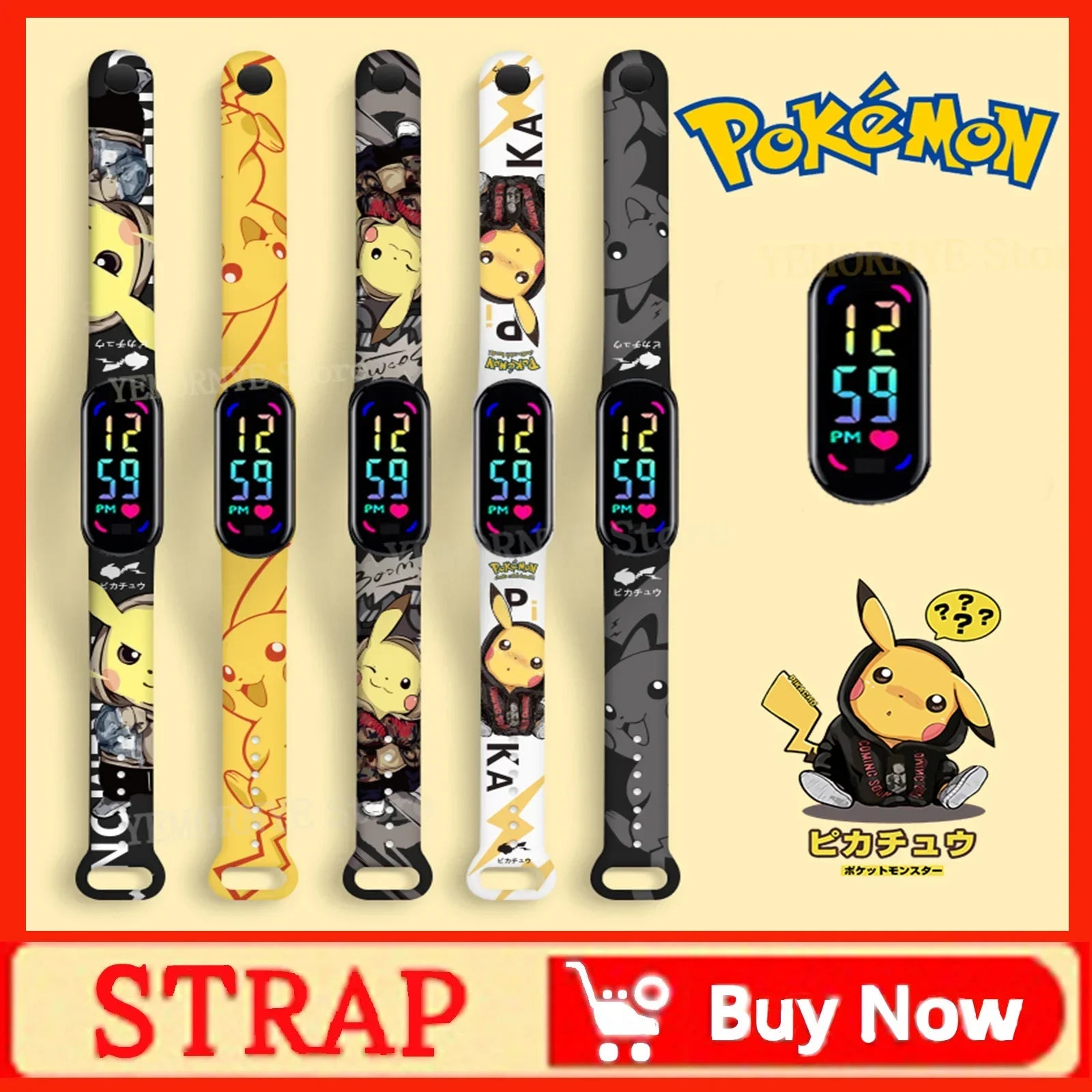 PAW PATROL Pokemon Anime Kawaii Pika Chuka Ibrabra Jingle Cat Pass Digital Waterproof LED boy girl Watch Kids Birthday Gift Toys