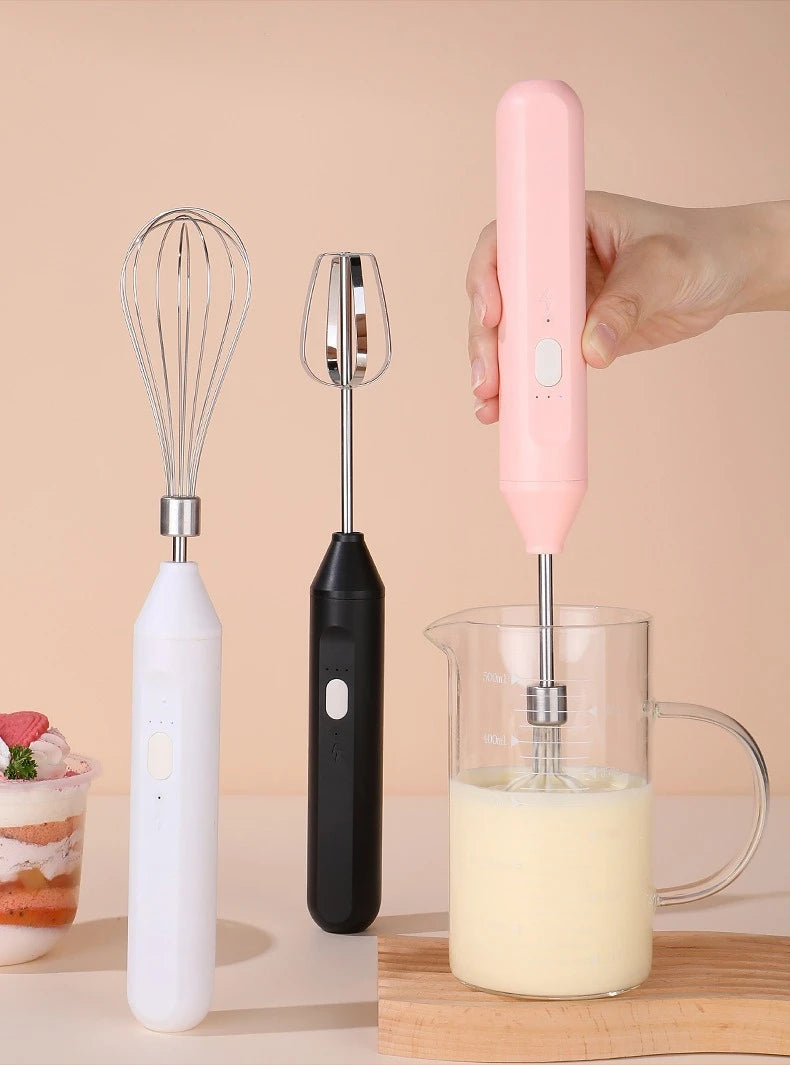 Cordless Multi-Use Whisk System | Compact Handheld Mixer with Milk Frother & Auto-Stirring for Baking, Coffee, and Cream