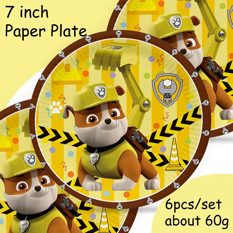 paw patrol rubble theme animals party supplies decorations kids birthday disposable tableware plate tablecloth party theme favor