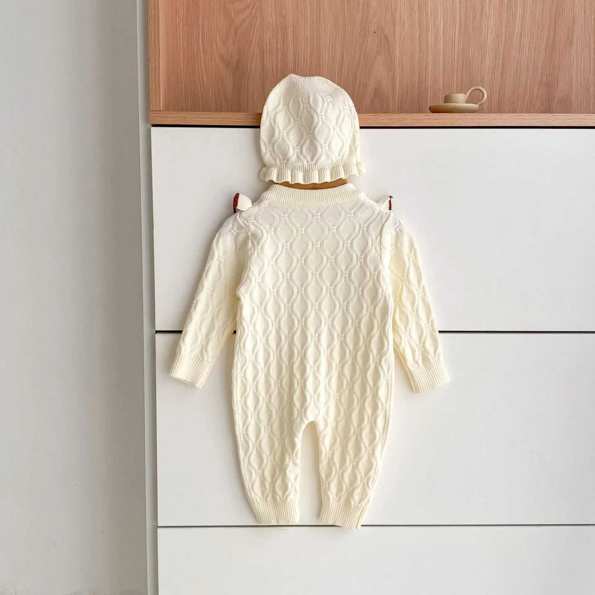 Christmas Baby Rompers Clothes Hat Autumn Winter Knitted Bow Newborn Girls Jumpsuits Fashion Solid Plain Toddler Kids Rompers