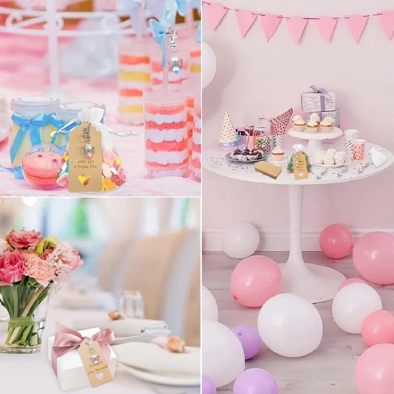 24Set Angel Pendants, Keychain with Organza Pouch and Kraft Paper Pendant for Wedding,Party,Christmas,Thank You Gift,Christening