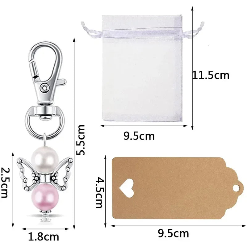 24Set Angel Pendants, Keychain with Organza Pouch and Kraft Paper Pendant for Wedding,Party,Christmas,Thank You Gift,Christening