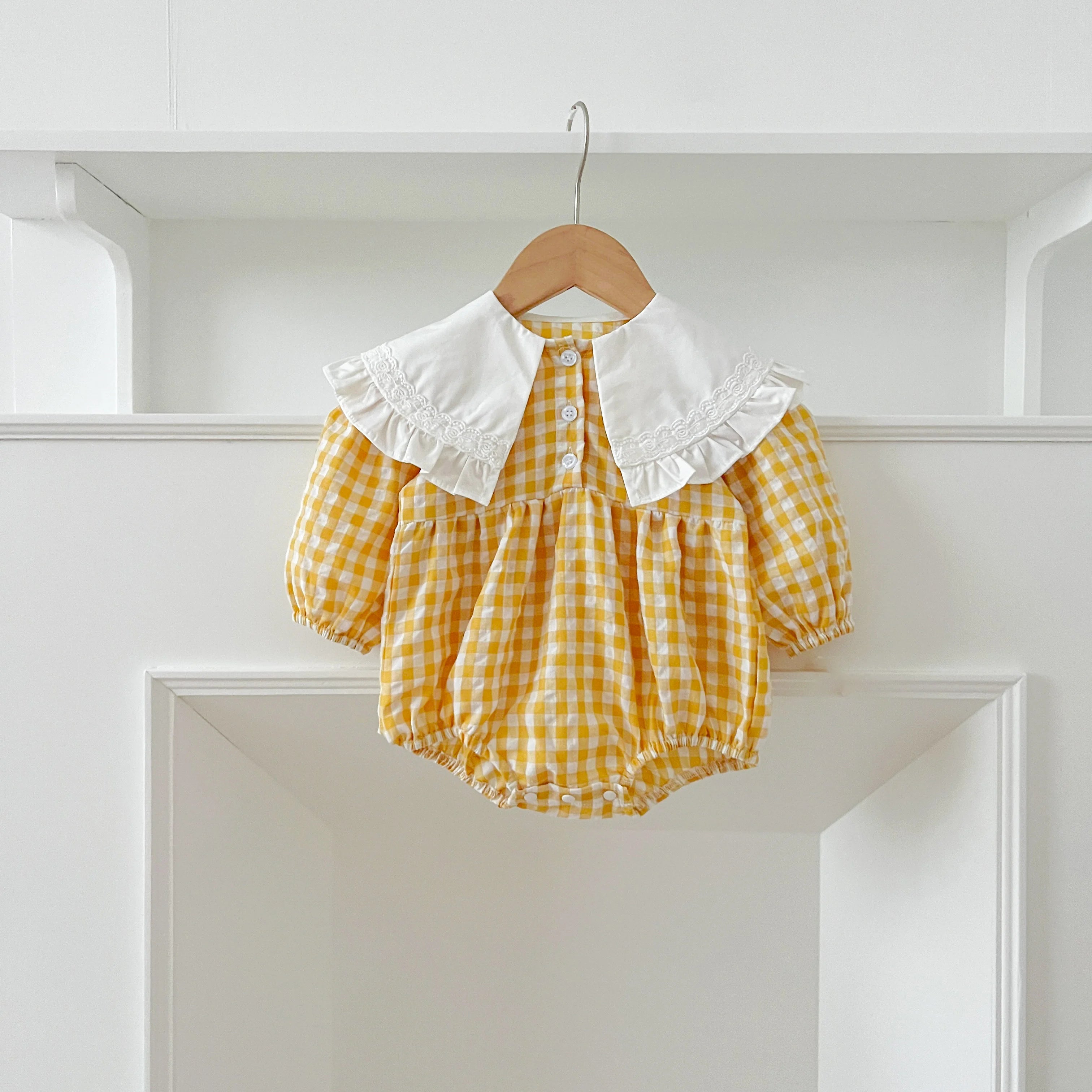 Christmas Infant Baby Girl Romper Autumn Winter Newborn Baby Girl Children Clothes Red Plaid Lapel Long Sleeved Newborn Romper