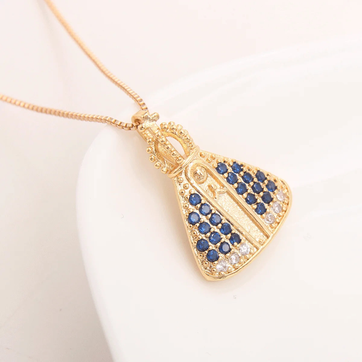 SUNSLL Trendy Geometric Religious Necklace Virgin Mary Zircon Pendant Choker For Women Ladies Party Fashion CZ Jewelry 1PC