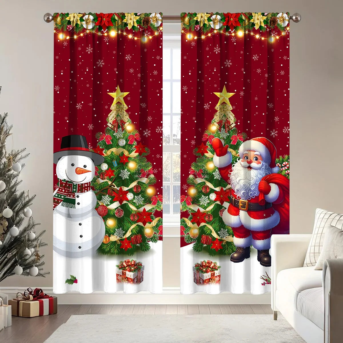 2pcs Christmas Curtain Merry Christmas Decoration for Home 2025 Xmas Curtain Window Ornaments Navidad Natal New Year Gift 2026