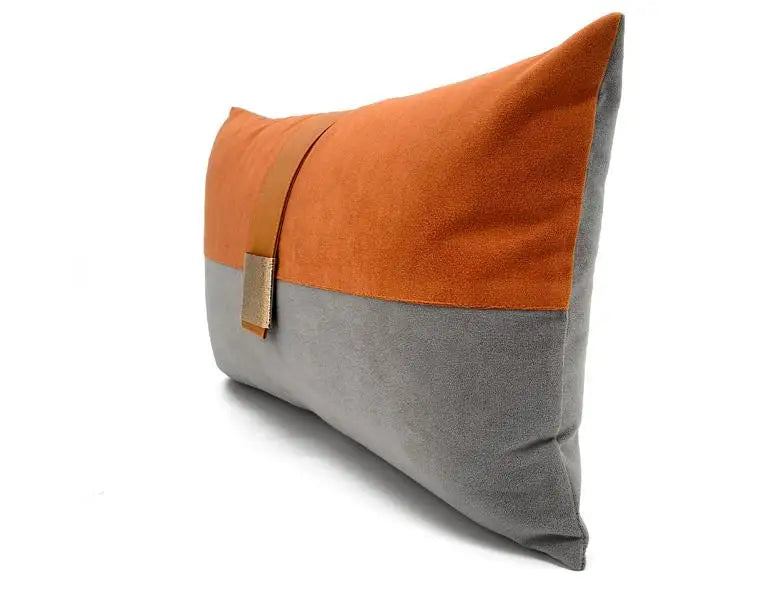 light luxury brown cream /orange grey patchwork cushion cover pillowcase sofa waist pillow cover with golden buckle