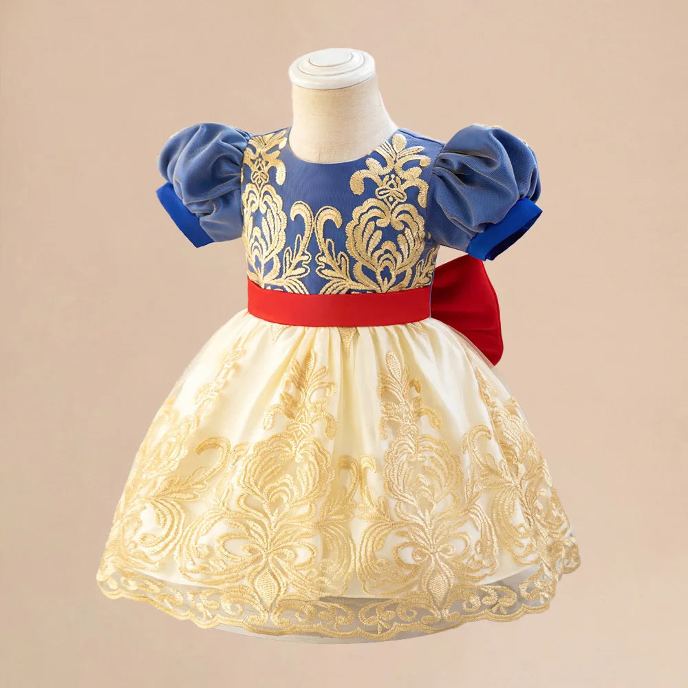 Snow White Girls Party Dress for Baby Carnival Halloween Cosplay Costumes Toddler Bow 1st Birthday Dresses Puff Sleeve Clothing