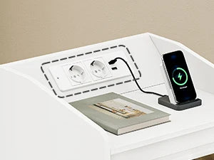 Hzuaneri Table de chevet avec 3 tiroirs, table d'appoint avec station de recharge et LED, 2 ports AC et 2 USB pour chambre à coucher, salon