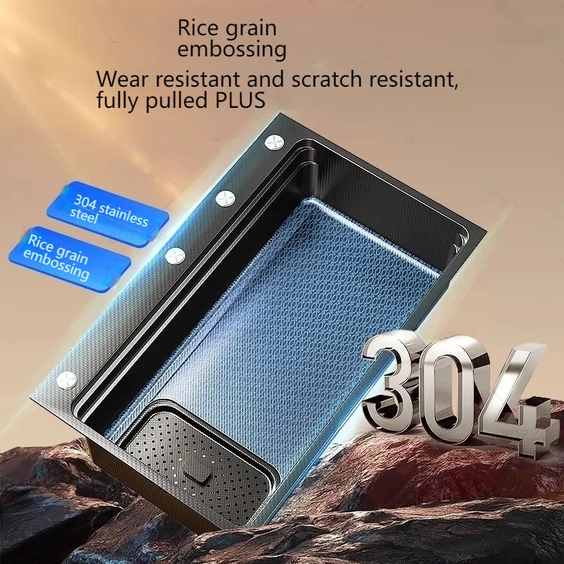 Stainless Steel Gray Kitchen Sink Multifunctional Stain and Scratch Resistant Large Single Slot Household Wash Cuisine Basin