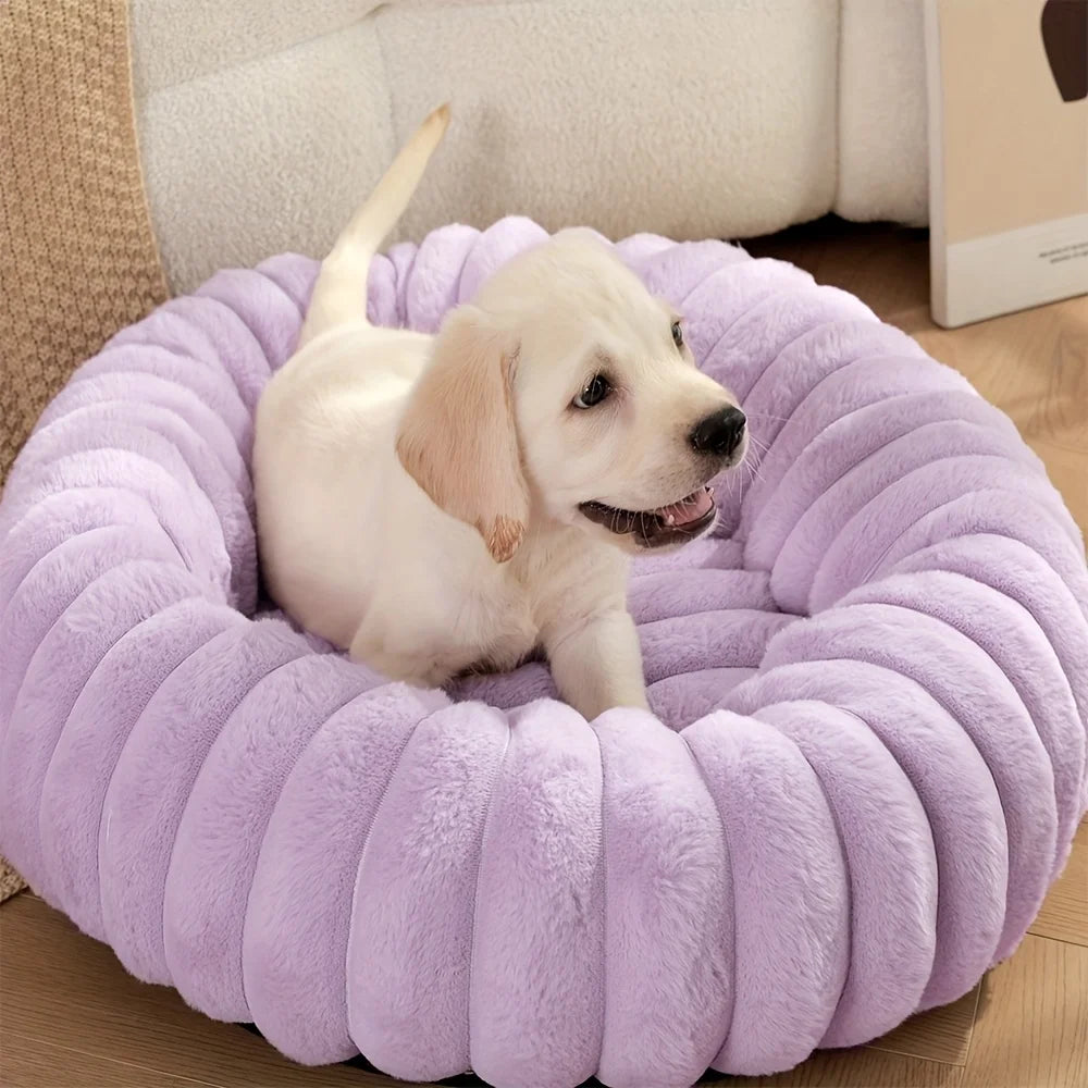 50-90cm Round Pet Bed Imitation rabbit fur for Dog Bed Super Soft Cat Bed Long Plush Dog House with Anti Slip Bottom for Cat Dog