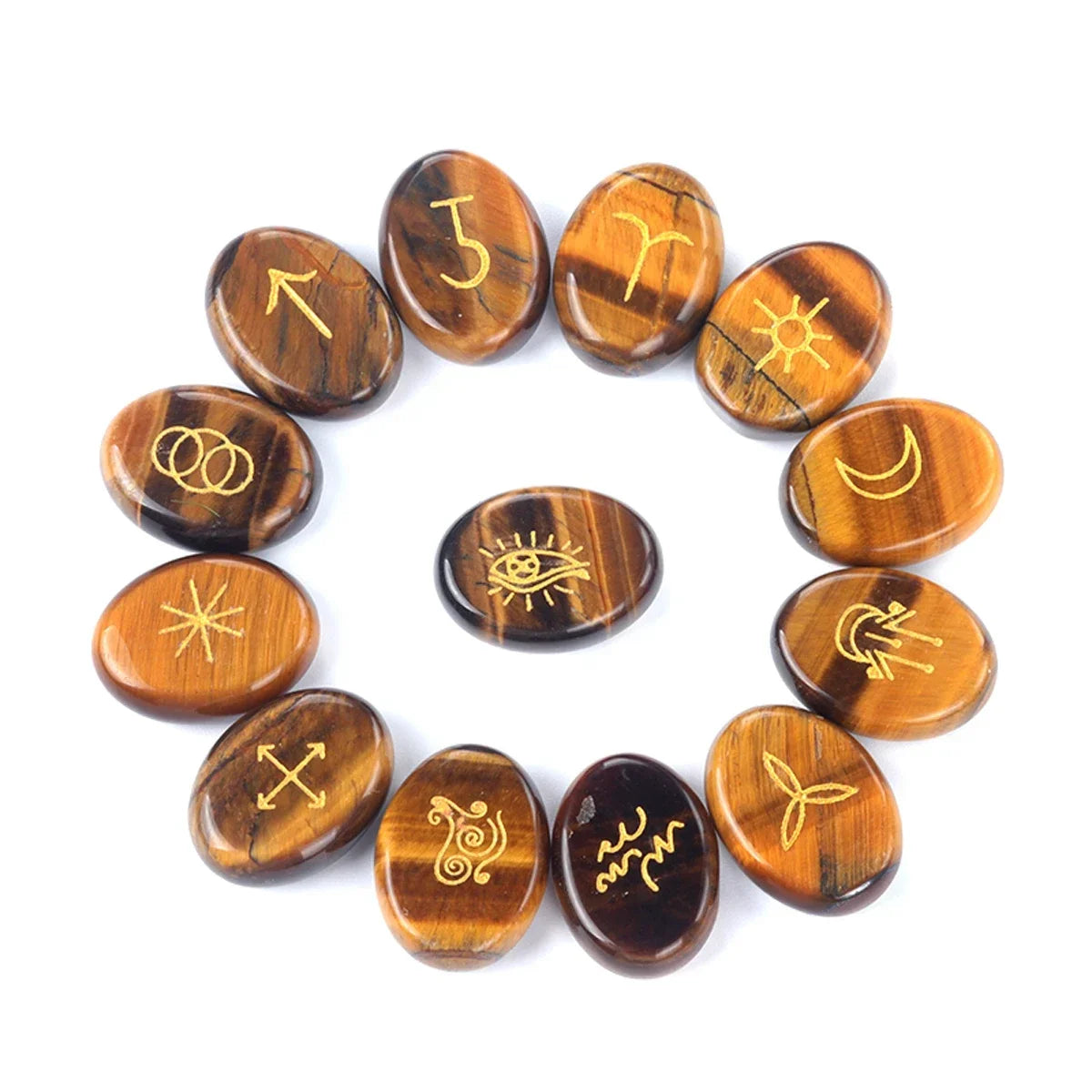 13pcs Witch Runes Natural Crystal Beads Onyx Semi-Precious Carved Ruini Lune Runes Set Decorative Reiki Jewelry Accessories Gift