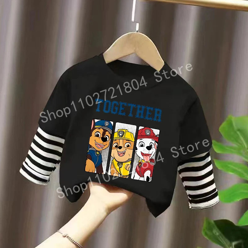 PAW Patrol T-shirt Cute Cartoon Print Long Sleeve Round Neck Kawaii Cotton Boys Girls Clothes Fashion Hip Hop Children Clothing