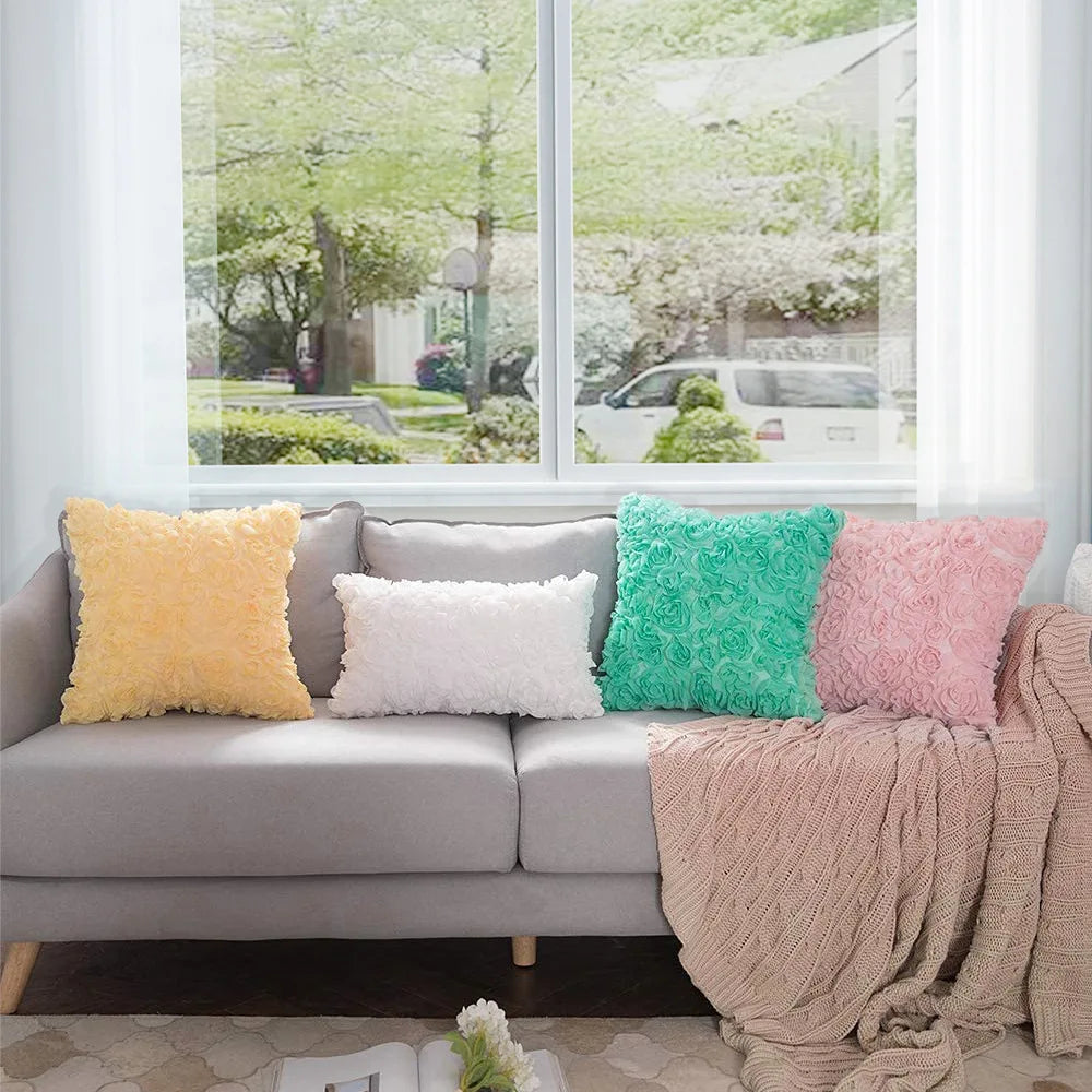 3D Peony Flower Pillowcase Nordic Light Luxury Bedroom Bedside Living Room Car Sofa Cushion Cover Pillow Case Home Decoration