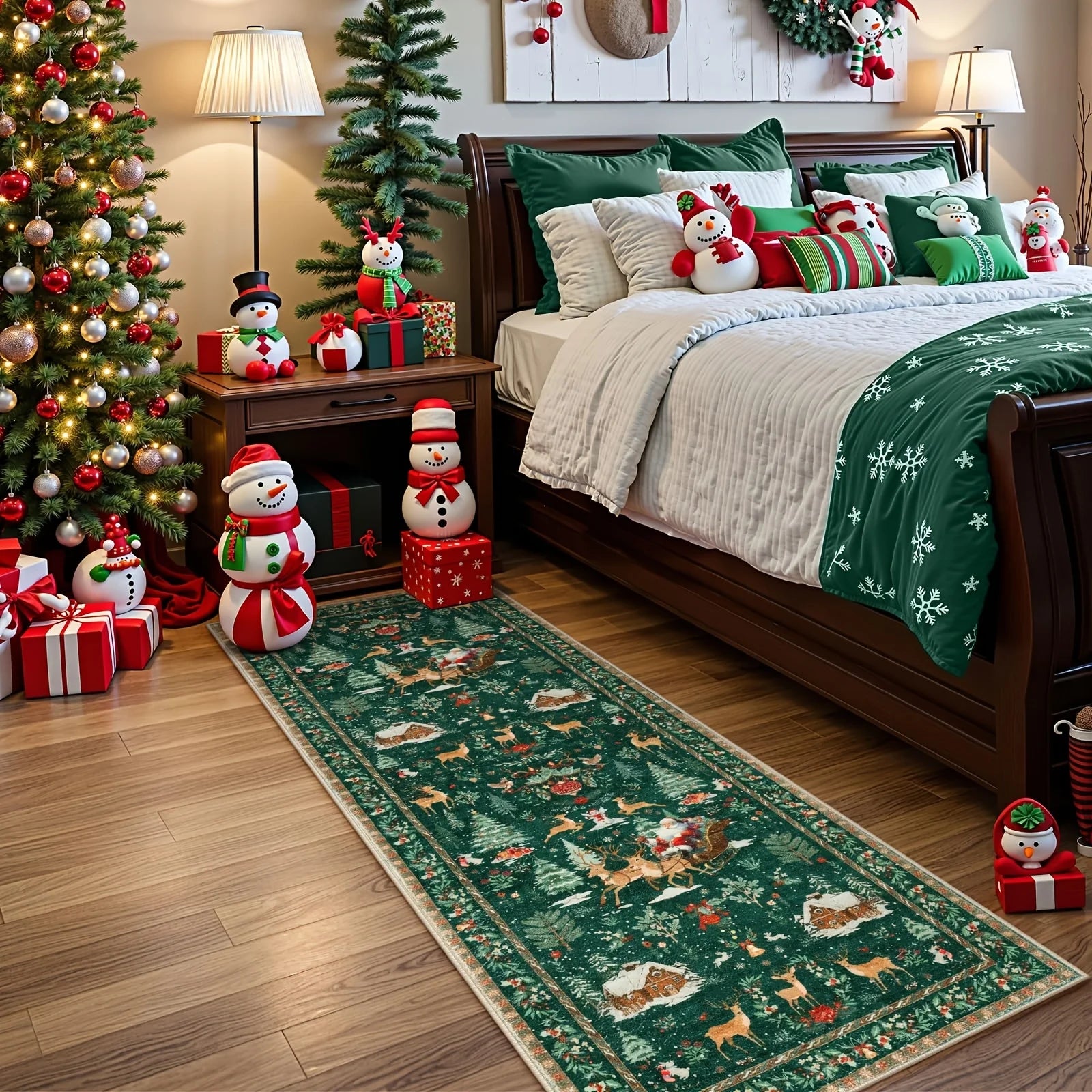 VIKAMA Red Christmas Hallways Runner Rug 2x6 Non Slip Washable Soft Christmas Tree Santa Claus Entryway Mat Bedside Home Decor