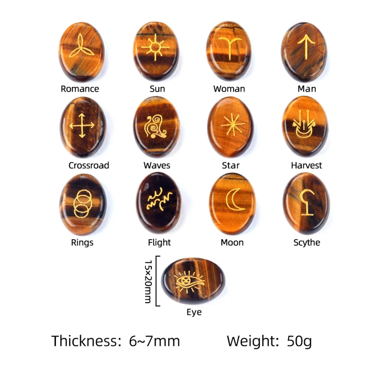 13pcs Witch Runes Natural Crystal Beads Onyx Semi-Precious Carved Ruini Lune Runes Set Decorative Reiki Jewelry Accessories Gift