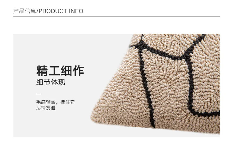 New Geometric Abstract Embroidered Cushion Cover Modern Beige Black Fully Tufted Pillowcase Home Decorative Pillows for Sofa